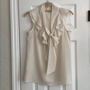 LOFT Sleeveless Cream Ruffle Blouse